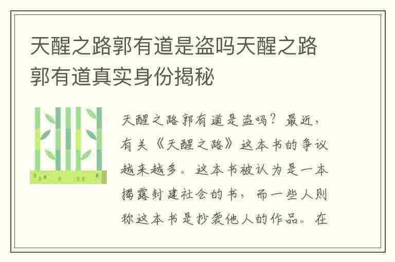 天醒之路郭有道是盗吗天醒之路郭有道真实身份揭秘